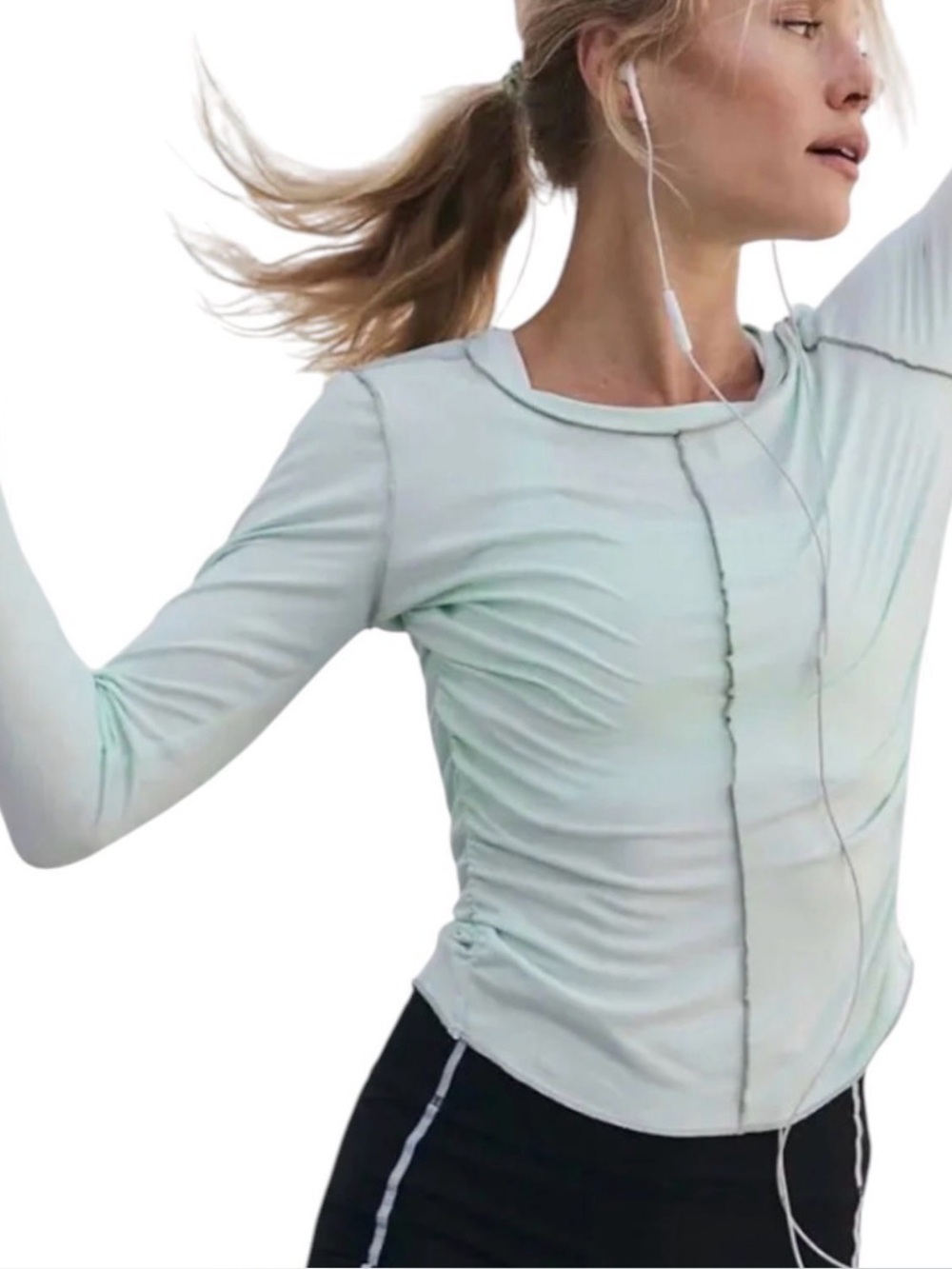 FP Movement Right On Run Women's White Long-Sleeve Ruched Side Crew Top- NWT